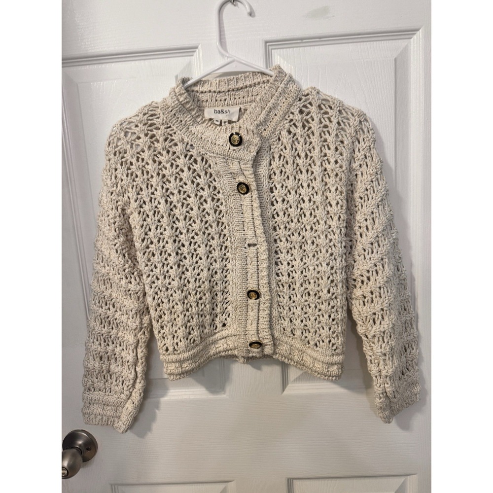 BA&sh Women's Cream Novela cardigan Sweater Sparkly Women's Xs Cropped Pretty